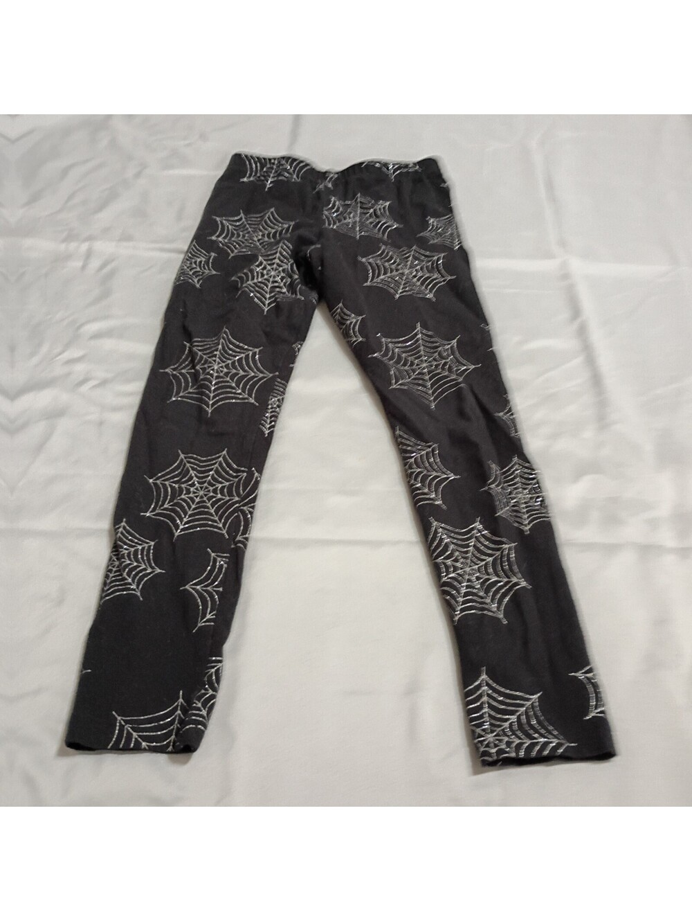 PLACE Girls Black Leggings with White Spider Web Print